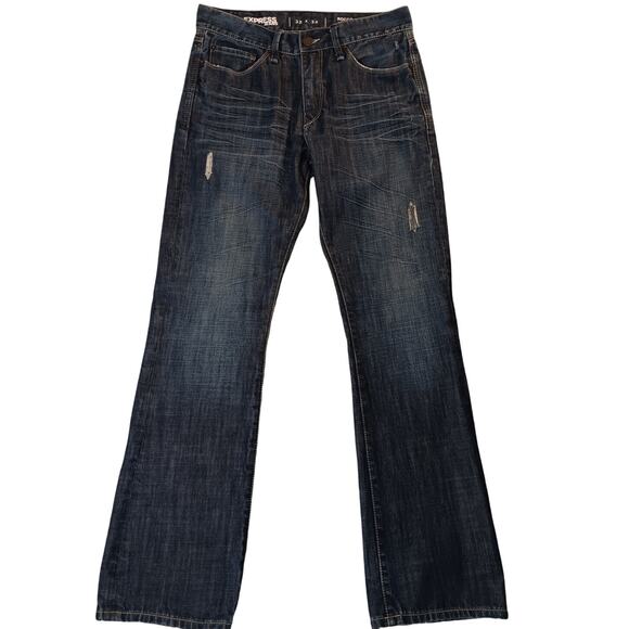 Express Other - Express Jeans Rocco Mens 33X34 Dark Wash Slim Boot Cut Distressed Street